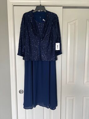 Grace Karin Navy Blue Sequined Two Piece Jacket and Dress Set  NWT